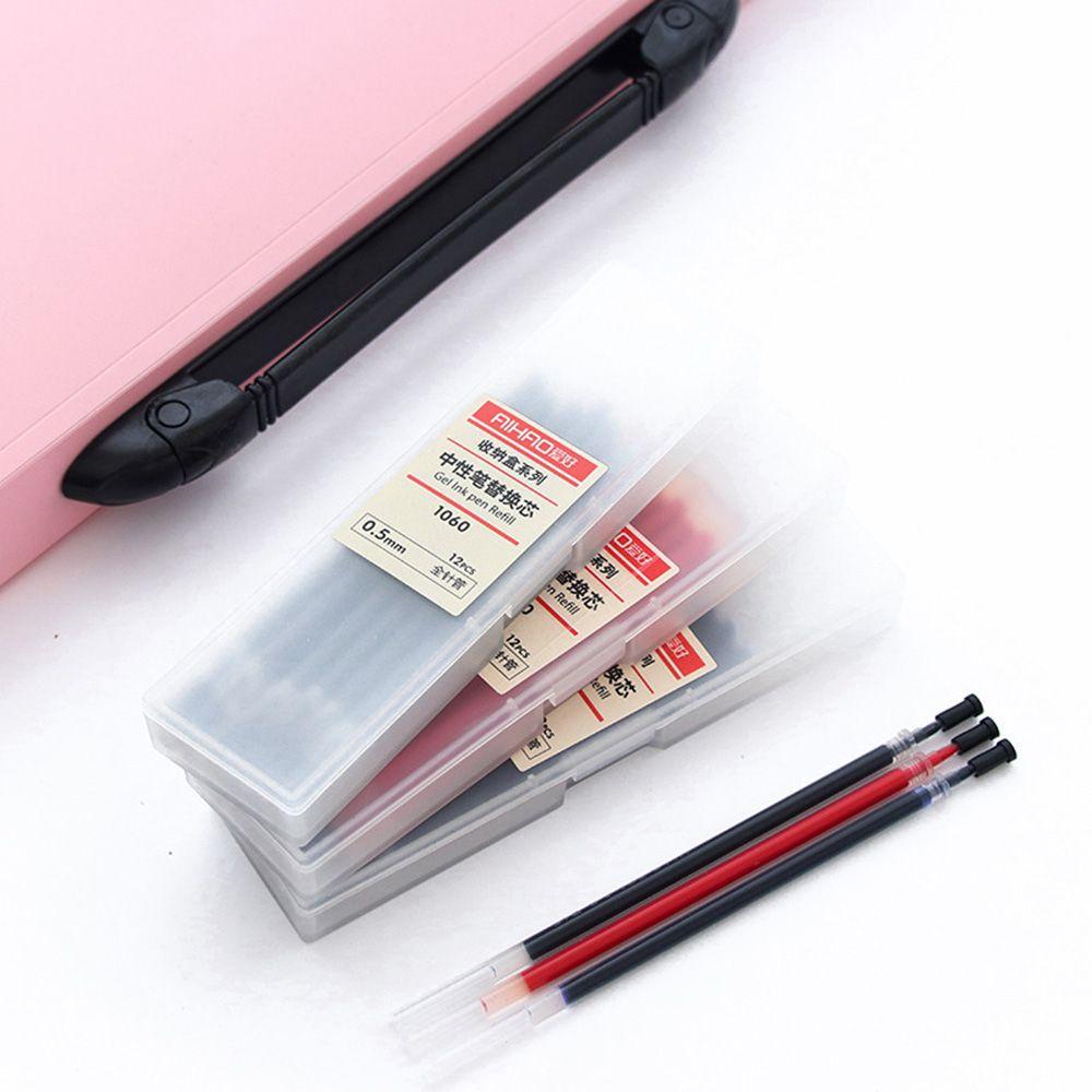 Populer 12Pcs/Set 0.5mm Pen Refill Tanda Tangan Kantor Biru Hitam Merah Gel Pen