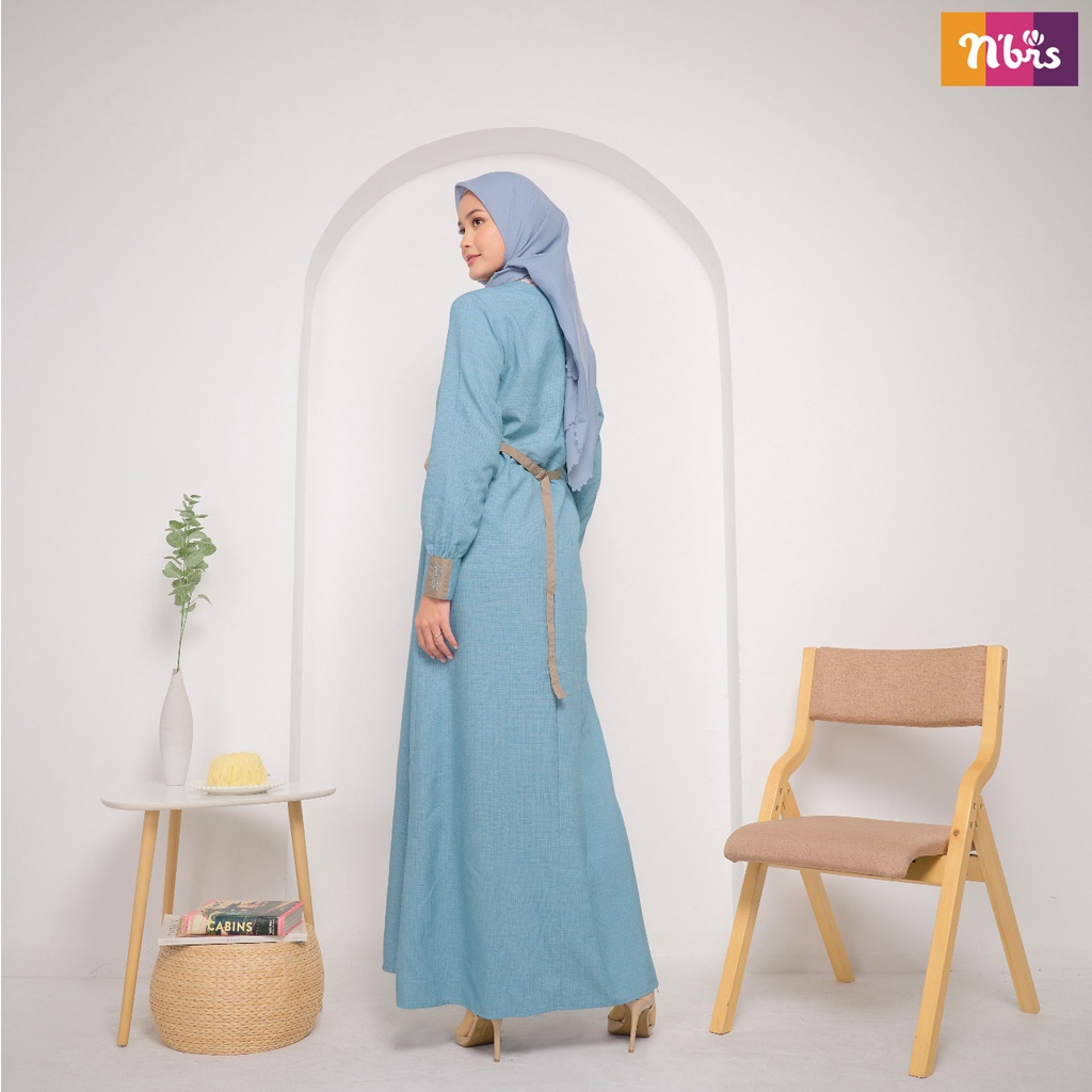 Nibras NB B27 Gamis muslimah Bahan Syahila Design Simple Dengan Varisi Bordis Casual OOTD