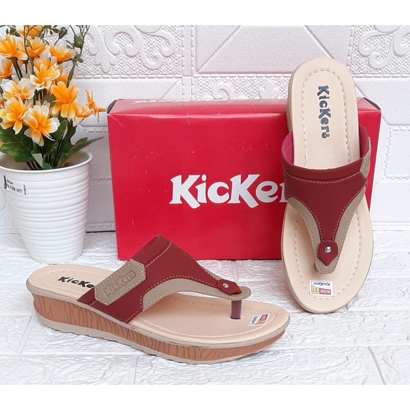 KICKERS SANDAL WEDGES JAPIT WANITA KOMBINASI