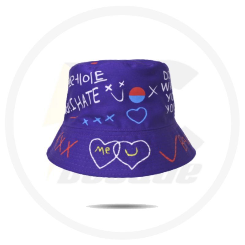 Topi badas bucket/ Wanita Motif Graffiti Gaya Korea Untuk Pasangan-Kpop Topi Bucket AksesorisFashion