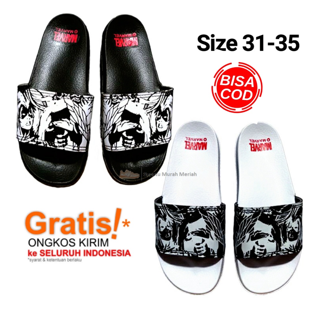 Sendal Kids Anak Slop Marvel Vans Black Premium / Sandal Kasual Pria / Sandal Slide / Sandal Keren /