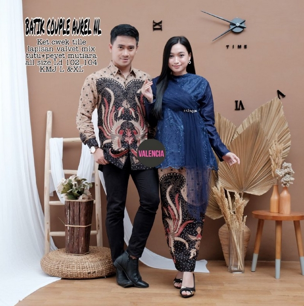 Couple Batik Kebaya Aurel  Formal Couple Batik Brukat Velvet Payet Couple Pesta ( Kemeja + Kebaya )