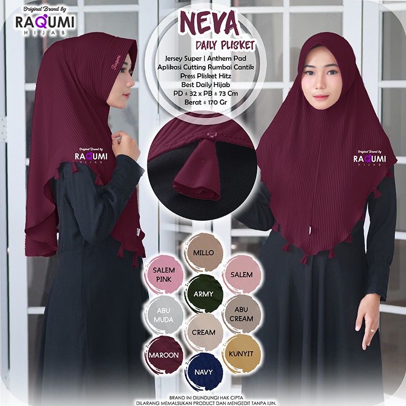 Neva Dialy Plisket Hijab Khimar Jersey Cantik Model Terbaru Original Berlabel By RAQUMI