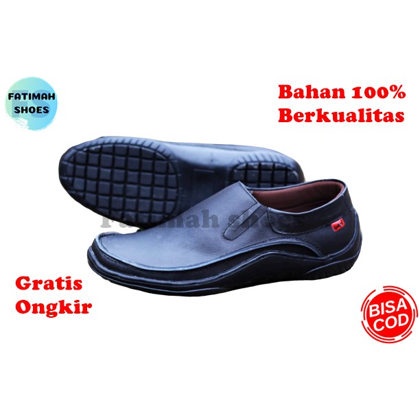 FATIMAHSHOES - Sepatu Kulit Pria Sepatu Formal Sepatu Kerja Sepatu Kasual Sepatu Pesta Sepatu Slip On Pria Hitam.