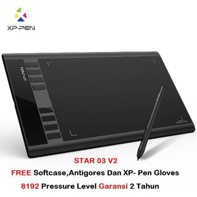 XP Pen Star 03 Pro V2 Drawing pen tablet 8192 pressure level bonus lengkap