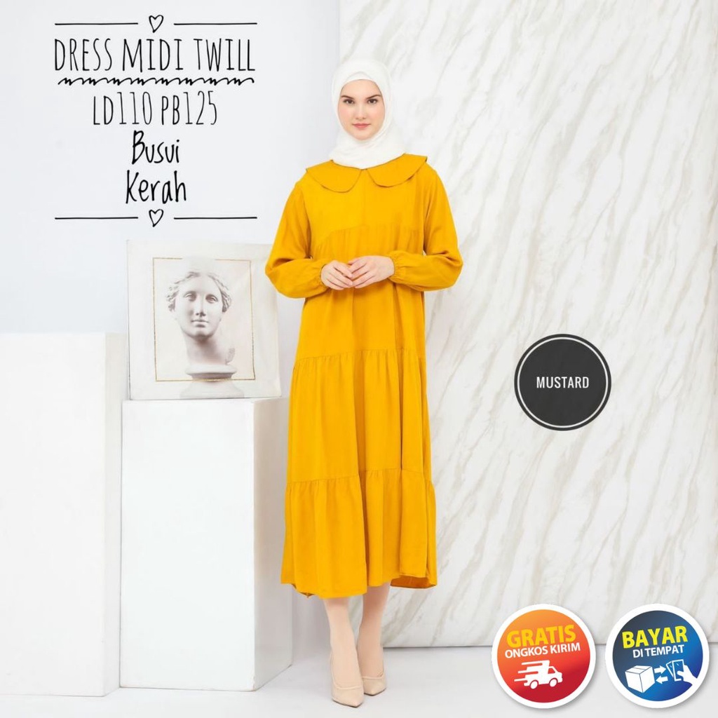 Daster Midi Dress Wanita Lengan Panjang Motif Polos Twill Ori Pekalongan Kekinian Terbaru Homedress 