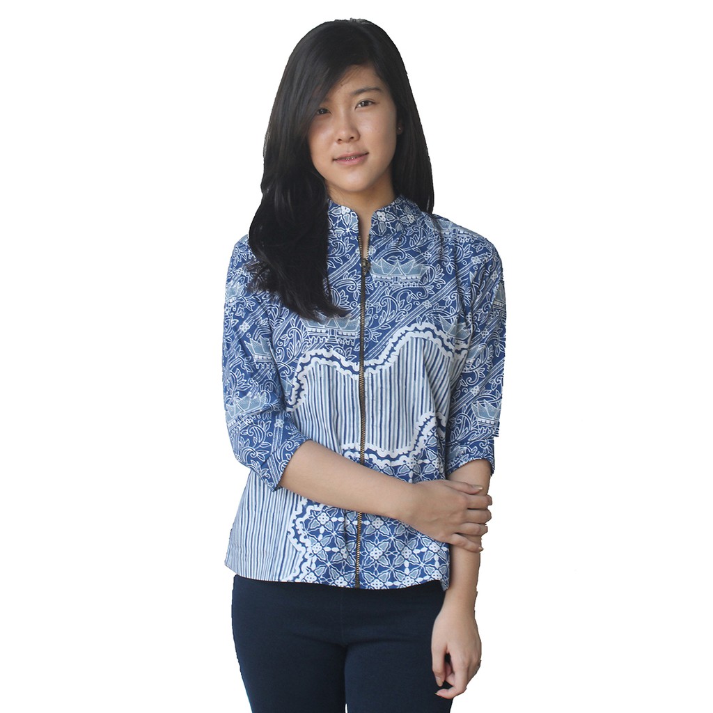 Model Baju Batik Asli Blazer Resleting Wanita Motif Rumah Gadanng - Zallatra Z1