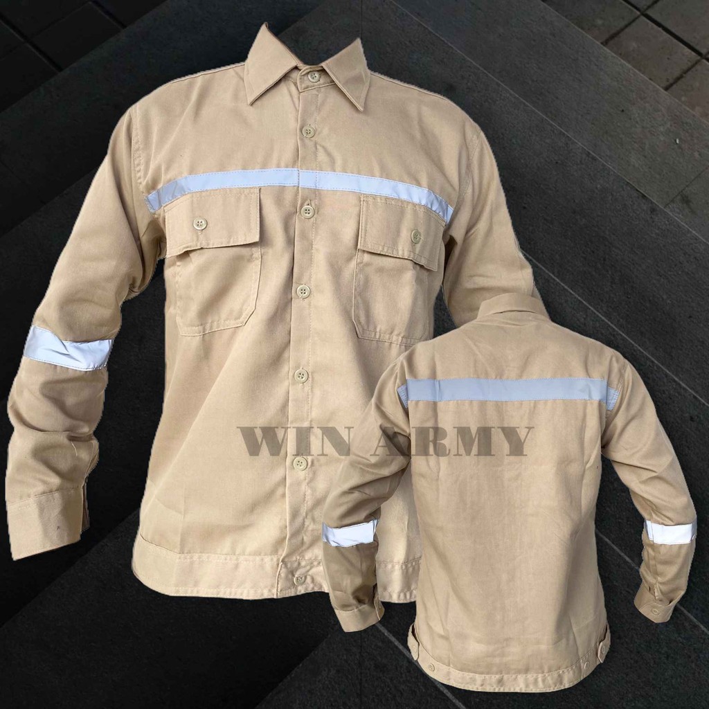 Kemeja Safety seragam pakaian baju PDL lengan panjang kerja lapangan proyek pabrik safety wearpack katelpak