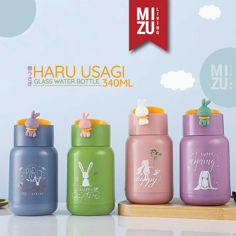 MIZU HARU USAGI Glass Water Bottle Botol Air Minum Kaca BPA-Free Tumbler Kelinci Anak