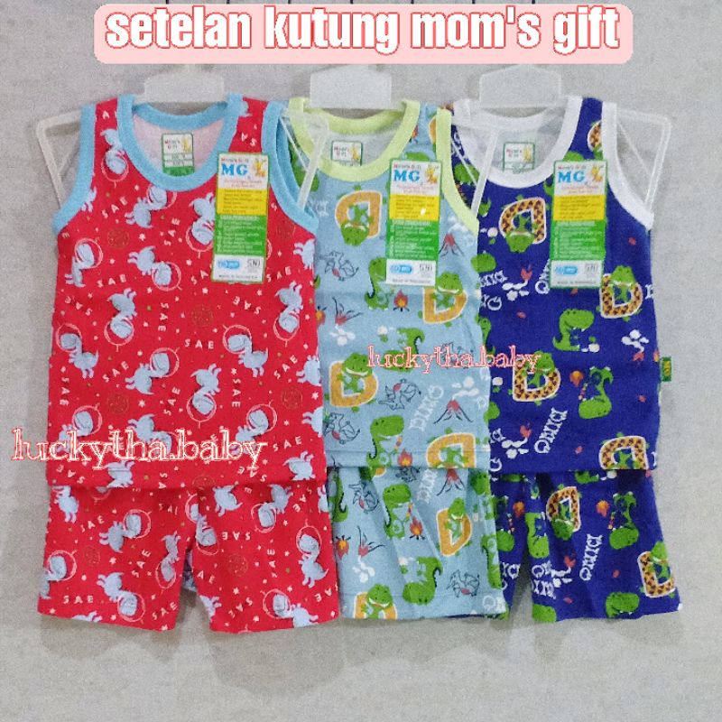 mom's gift setelan kutung anak Dino  warna full print / setelan singlet anak Dino / setelan anak mom's gift