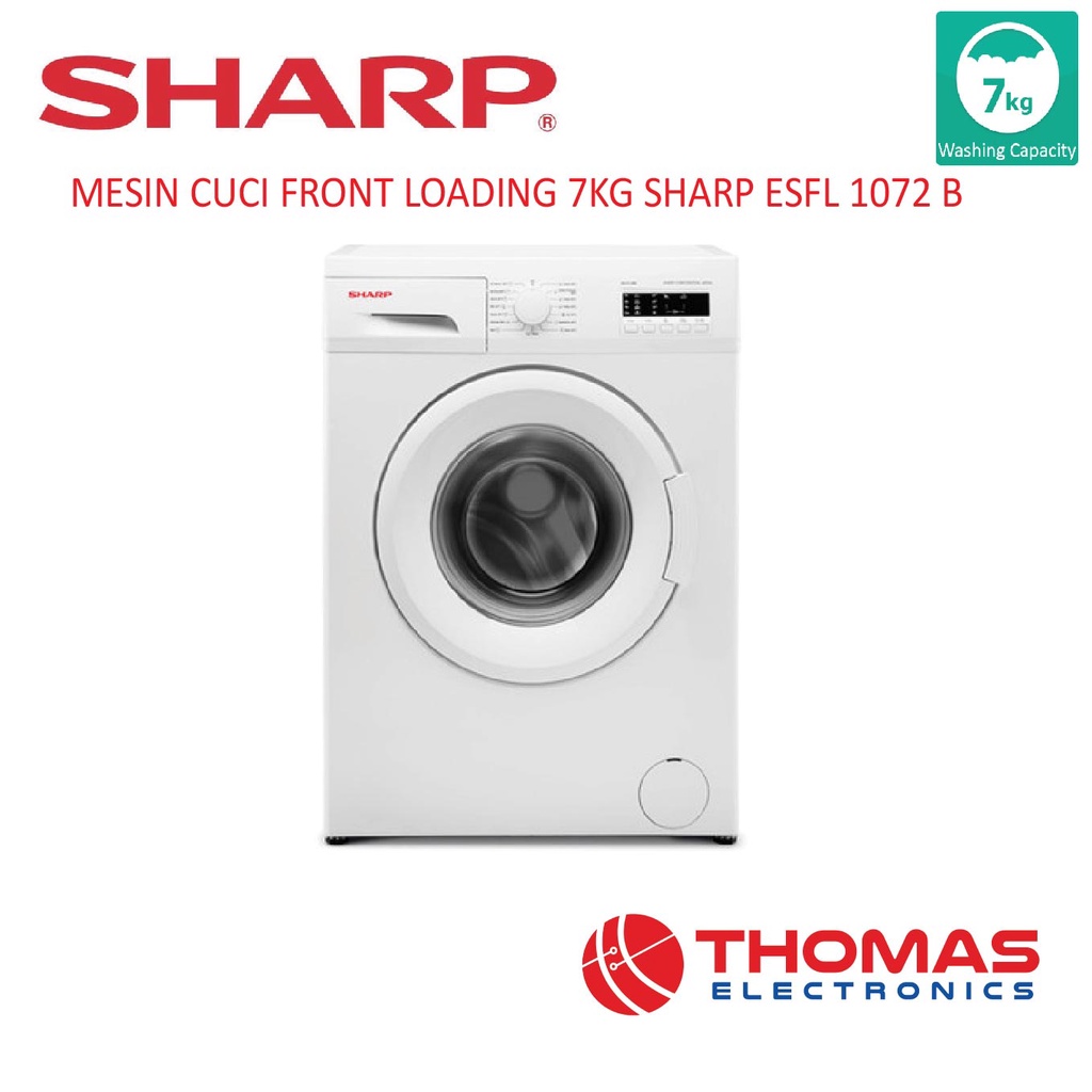Mesin Cuci Front Loading Sharp ESFL 1072 B Bukaan Depan 7 kg ESFL1072B Garansi Resmi