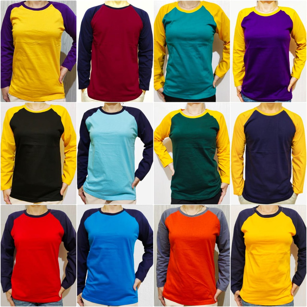 Kaos polos reglan merah lengan navy panjang M L XL XXL