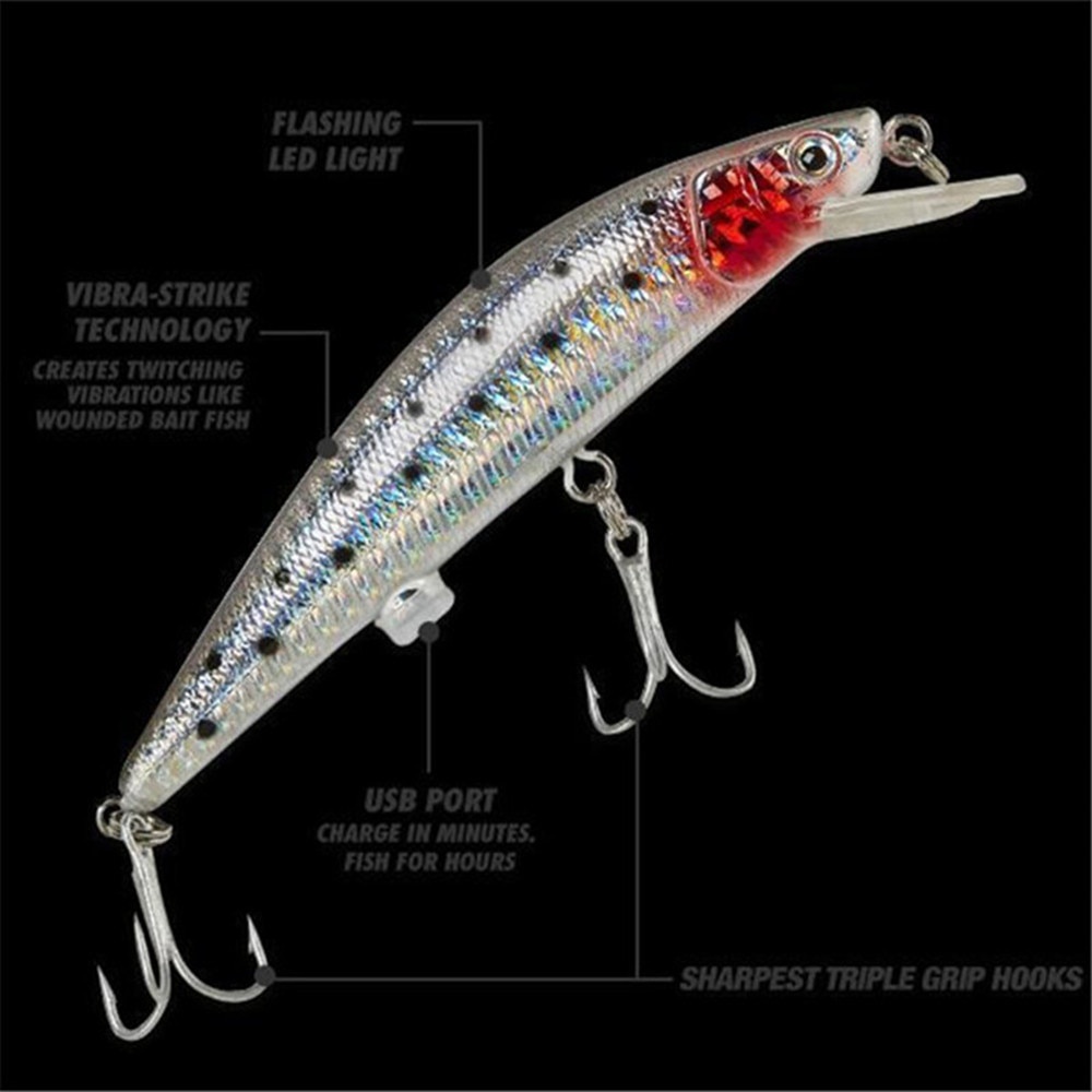 Umpan Pancing Ikan Flashing LED Floating Lure Bait Rechargeable - Silver