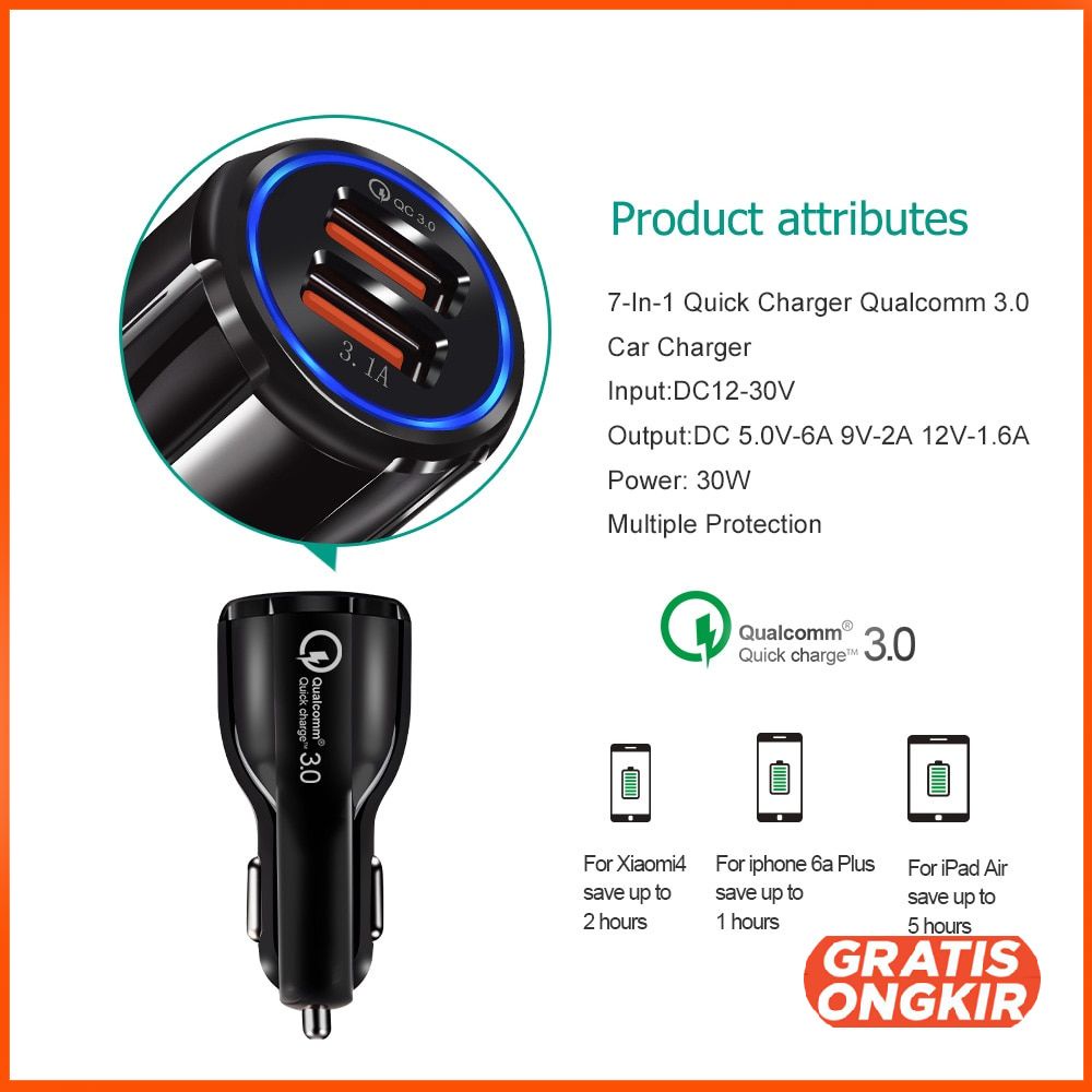 Taffware Car Charger mobil Dual USB Port 3.1A QC3.0 DC-681