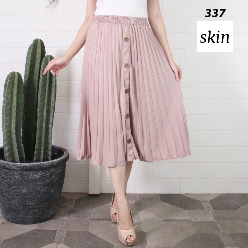 BD 337 PENDEK - ROK PLISKET 7/8 KANCING ABG PRISKET REMPEL MURAH POLOS KERJA HITAM WARNA PLEATED