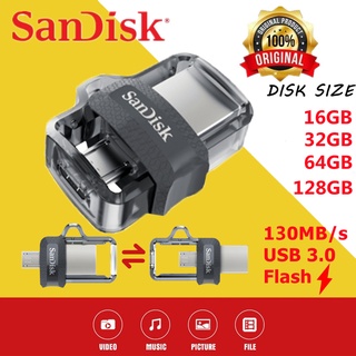 【100% ORI】Sandisk Flashdisk Otg USB 3.0  Flash Disk OTG Dual Drive 16/32/64/128GB 130M/S