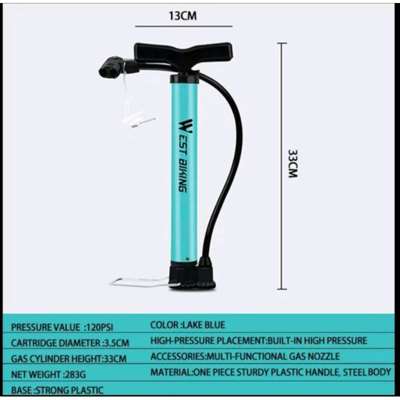 West Biking Pompa Angin Ban Sepeda 120 Psi YP0711 . Floor Pump Lantai Pocket