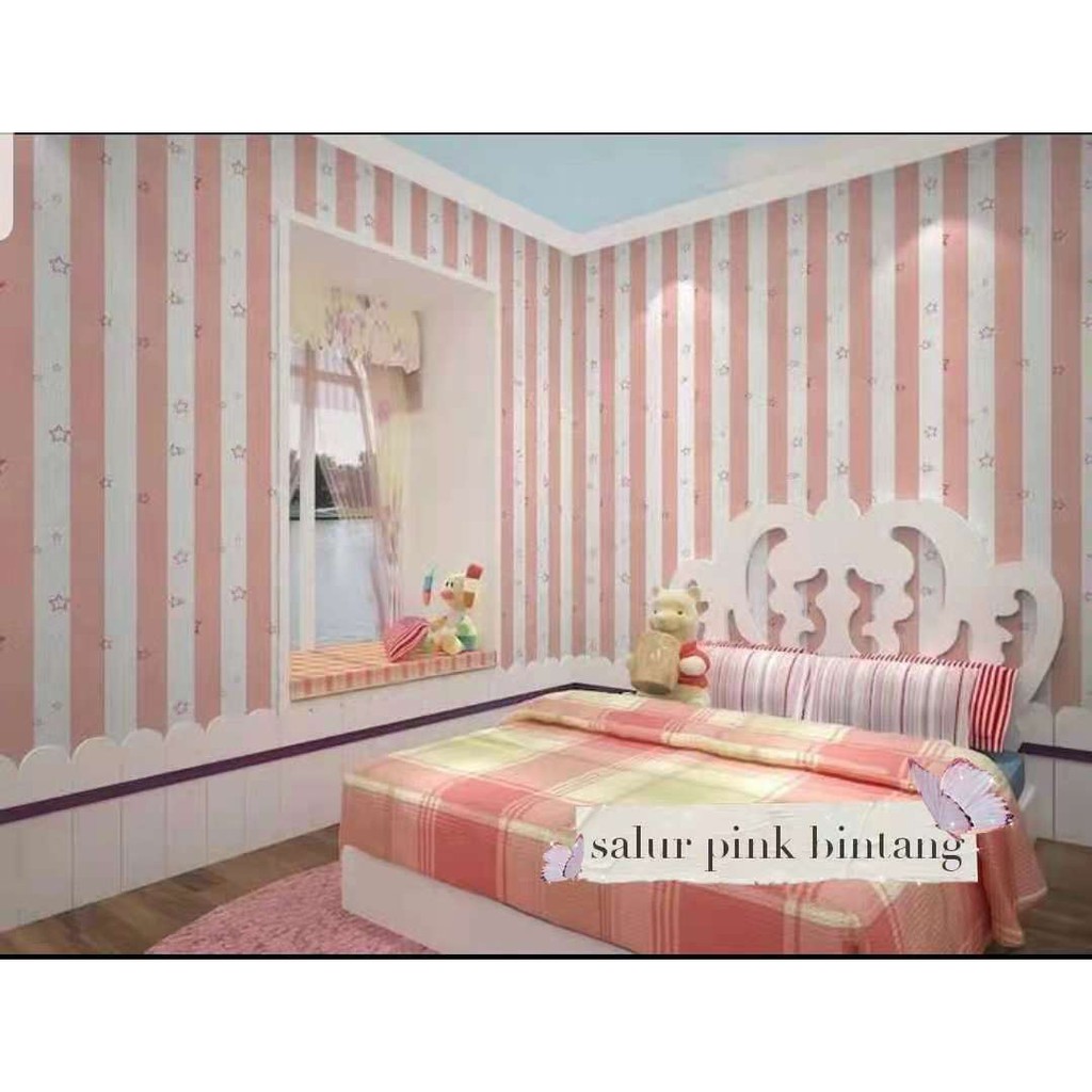 Wallpaper Sticker Dinding Salur Bintang Pink 45cmx10m