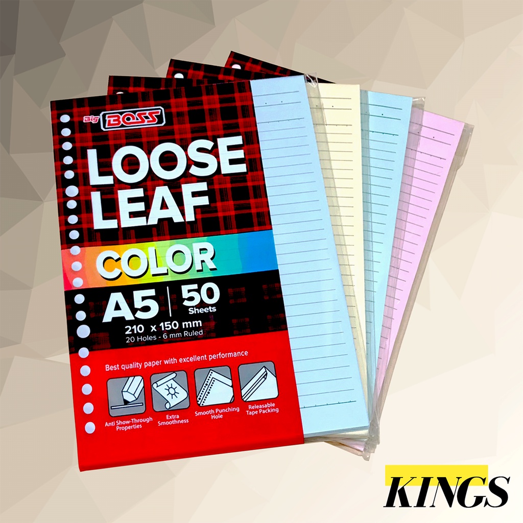 

Big Boss Loose Leaf Color / Isi Kertas File Binder Warna RBW A5 Garis Isi 50