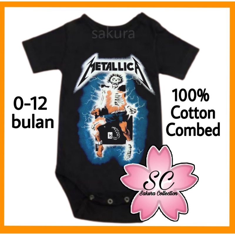 SC Kaos baju bayi jumper baby kids pendek BAND METALLICA listrik orang musik heavy rock metal logo tulisan usia 0 1 2 3 4 5 6 7 8 9 10 11 12 bulan sampai umur 1 tahun adem jumpsuit babysuit romper bodysuit little anak kecil hitam style nyaman lembut