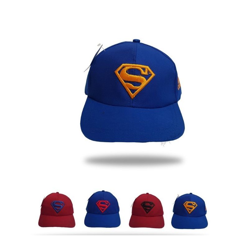 Topi Anak Bordir Superman/Topi Anak Karakter Superhero/Topi Murah-S Biru Bodir Kuning