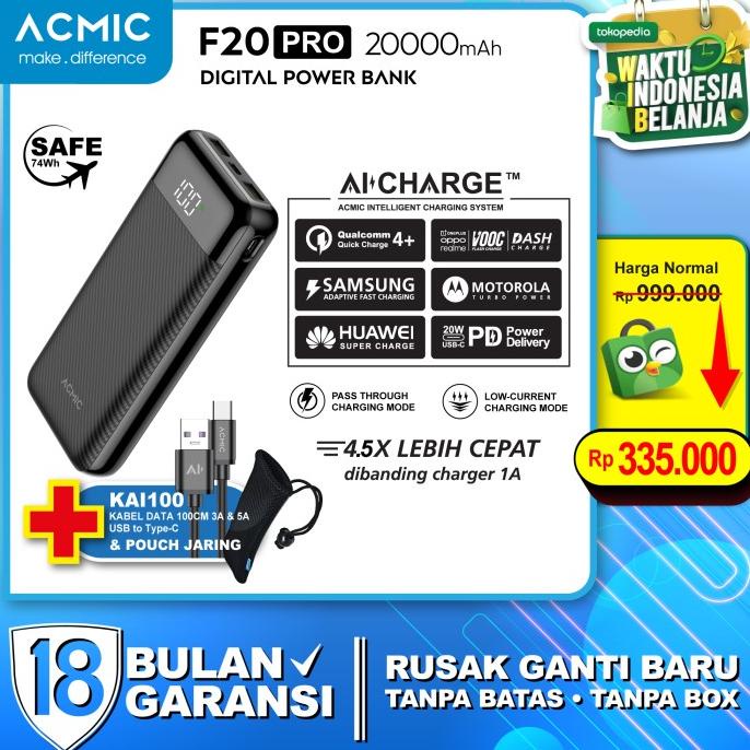 ACMIC F20PRO 20000MAH AICHARGE DIGITAL POWER BANK (QC4 + PD + VOOC)