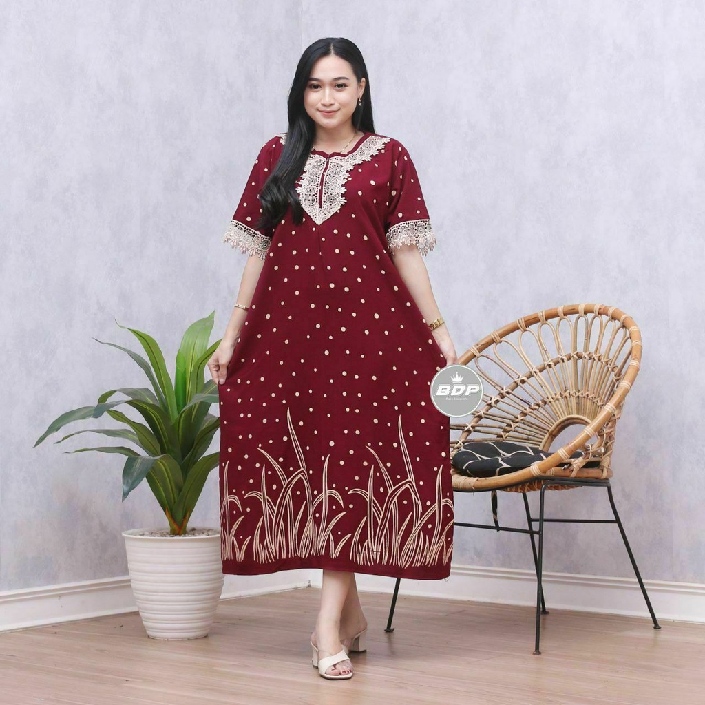 Dianputri - Daster Arab Zeema | Rayon Super Grade A | Resleting Depan Busui | Renda Milo Ori-savana maroon