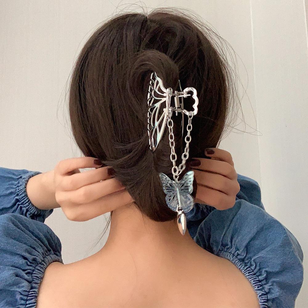 Agustina Kupu-Kupu Rambut Cakar Fashion Perhiasan Gadis Panjang Rumbai Rantai Cinta Hati Penant Persegi Panjang Kepiting Klip