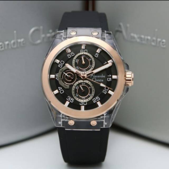 Jam Tangan Alexandre Christie 6546 Pria Rose Black Clear Original