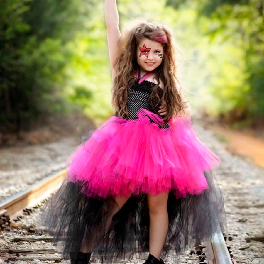 Rockstar Queen Tutu Dress Girl Birthday Party Outfit for Photo Prop Halloween Costume Kids Tutu
