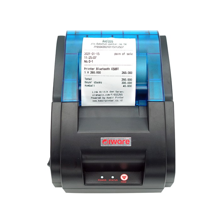 Thermal Printer Bluetooth IWARE C58BT FREE Kertas 10 ROLL - Printer Thermal 58MM ANDROID+IOS+WIN