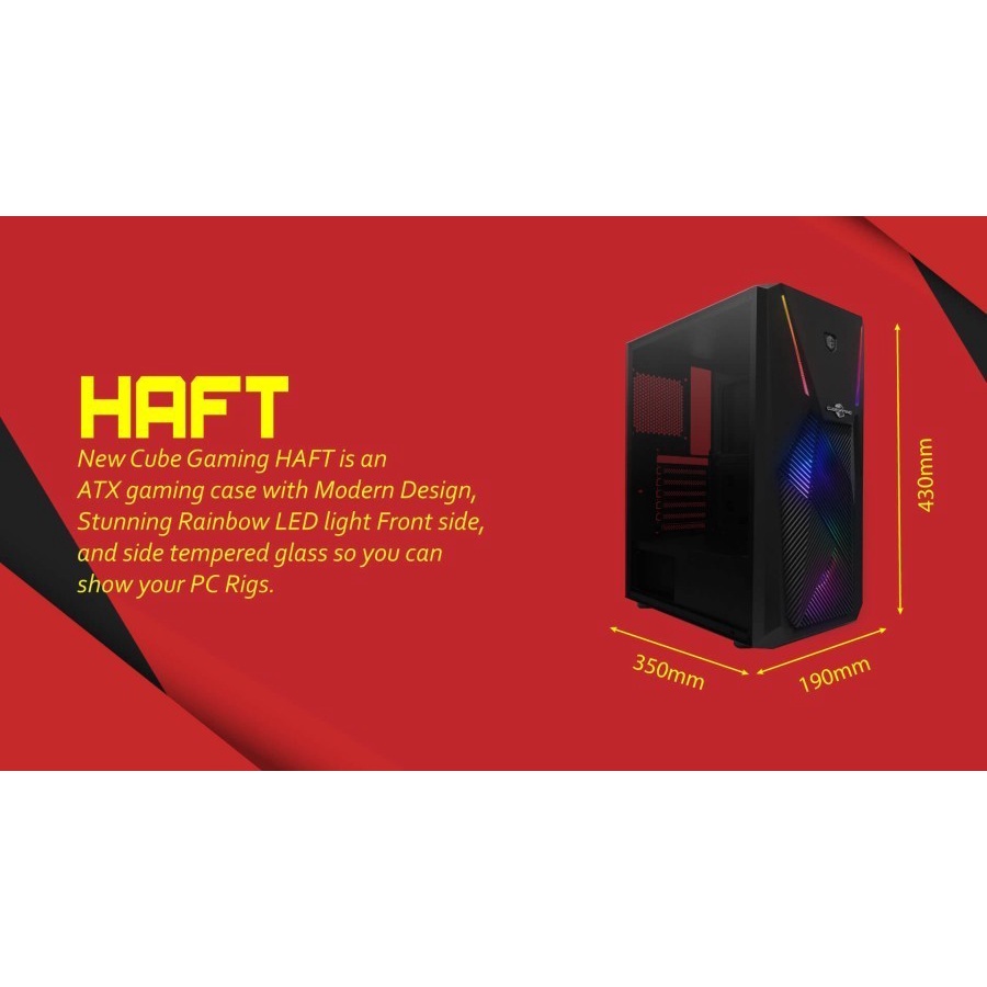 Cube Gaming Haft - Tempered Glass Window, ATX, 2x Rainbow Fan