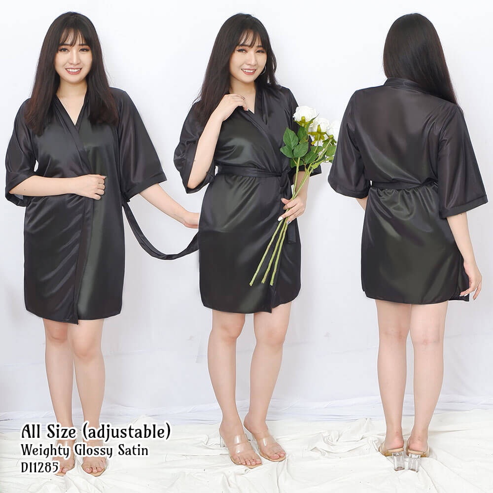 FOLVA kimono baju tidur satin 1285BKIM hitam all size-1