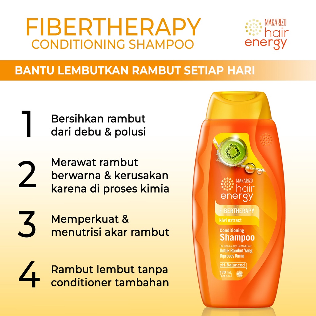 Makarizo Hair Energy Fibertherapy Conditioning Shampoo Kiwi 330ml | 2 in 1 Fibertherapy Shampoo + Conditioner