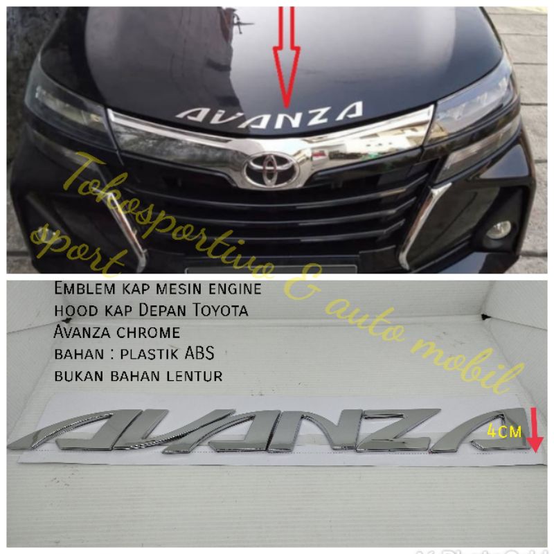 Emblem Logo stiker Lambang Huruf Tulisan kap mesin Toyota Avanza engine hood chrome Avanza