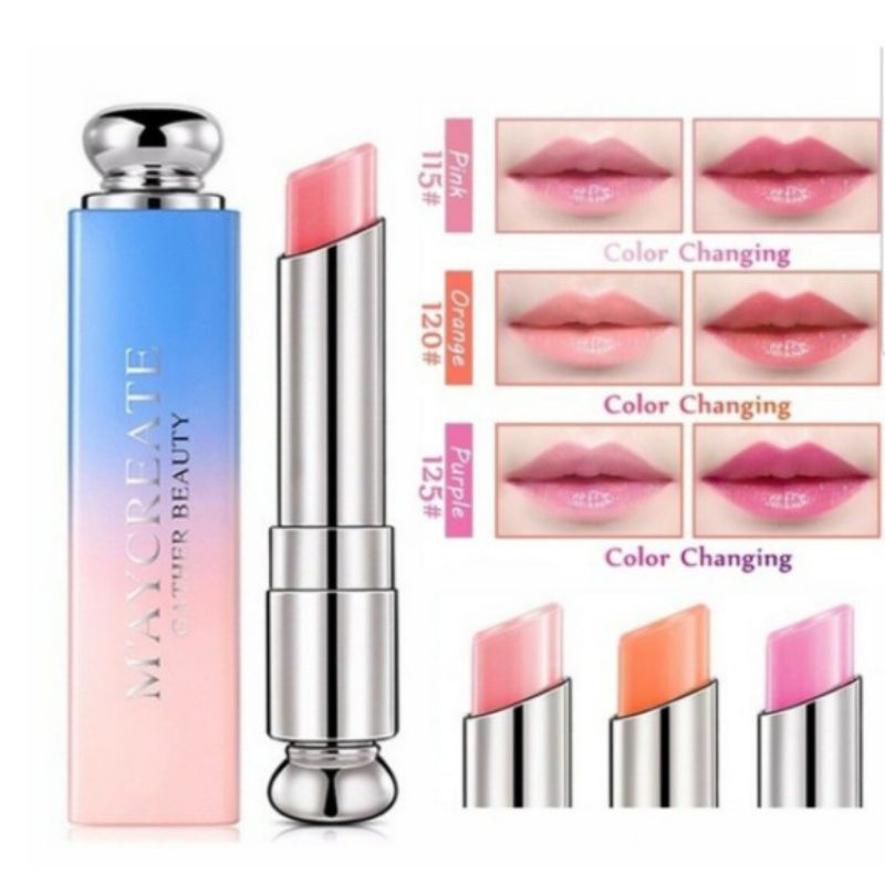 Maycreate Lipstick Lip Balm Pelembab Bibir Alami 3 Warna Tahan Lama