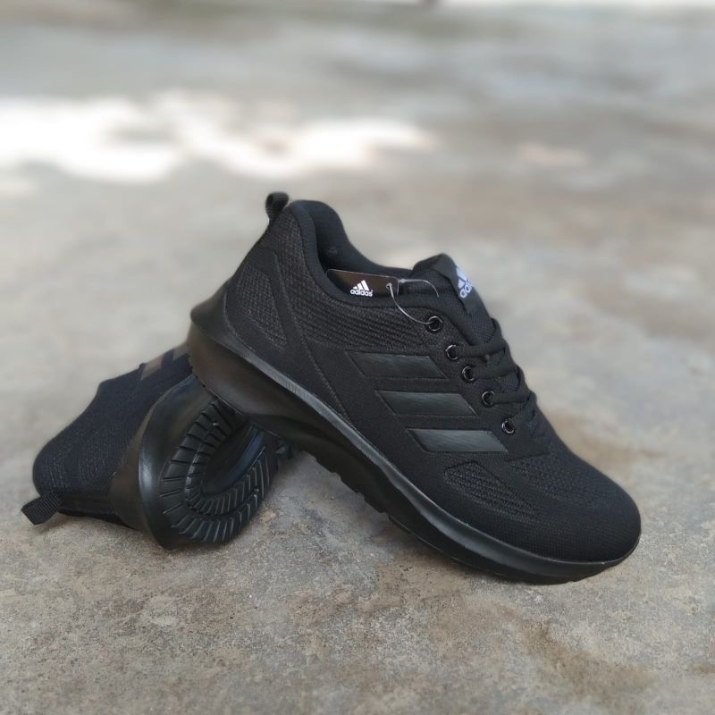 Sepatu Sekolah Adidas Hitam - Putih - Hitam Polos Pria/Wanita