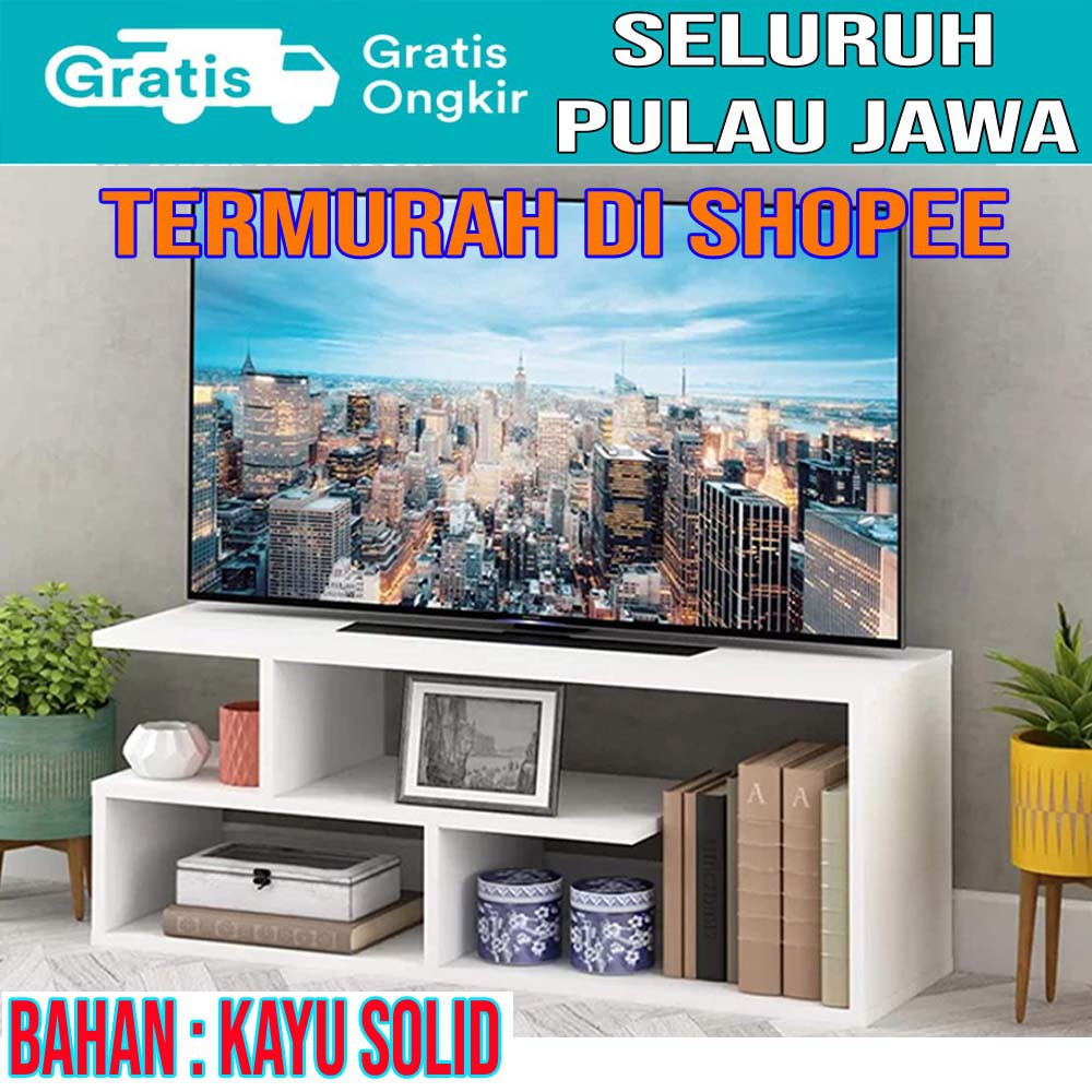 Meja TV Minimalis Murah Bufet TV Kayu Solid Langsung Pengrajin Warna Putih