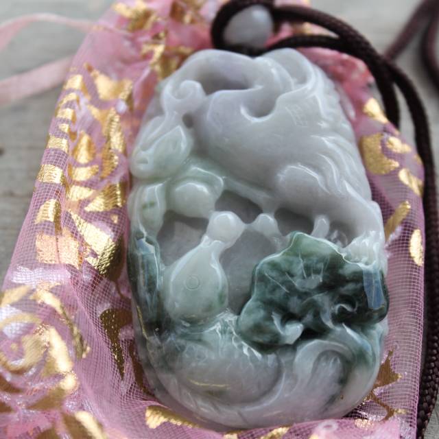 Jade Jadeite Crane n fish pendant