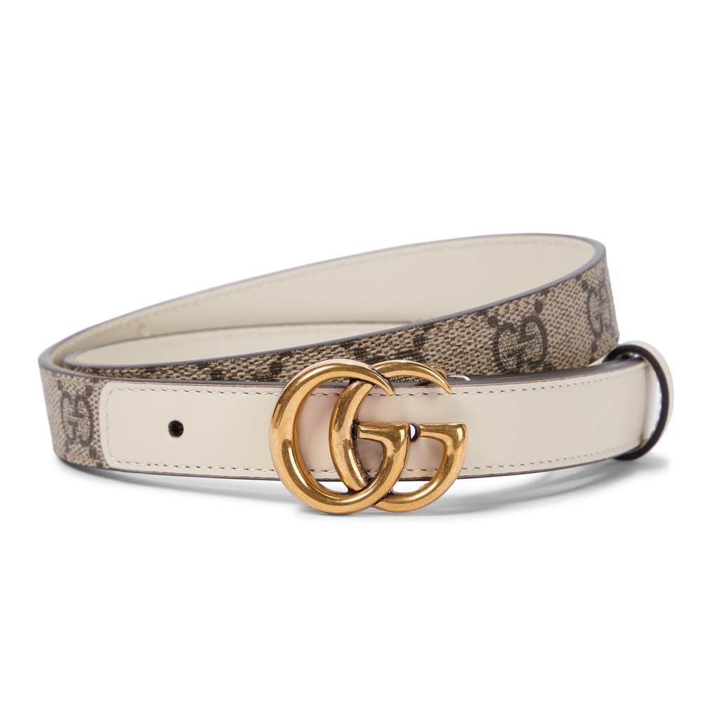 GG Marmont Supreme and Leather Belt 2cm Beige/White GHW 100% Original