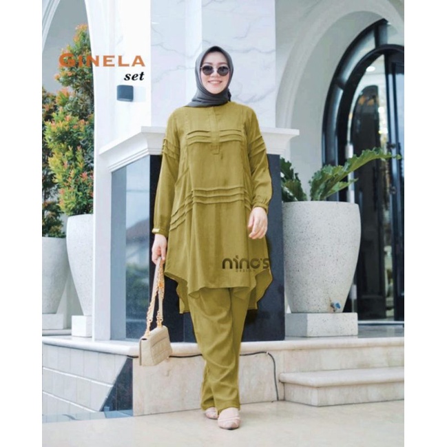 ONESET TUNIK GINELA AIRFLOW IMPORT/ STELAN CELANA / FASHION WANITA