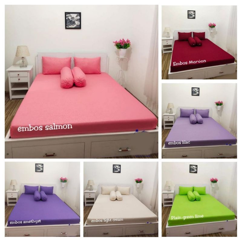 Sprei Set Polos Embos Aneka Varian Warna &amp; Ukuran 120 160 180 [ Single / Double Bed ]