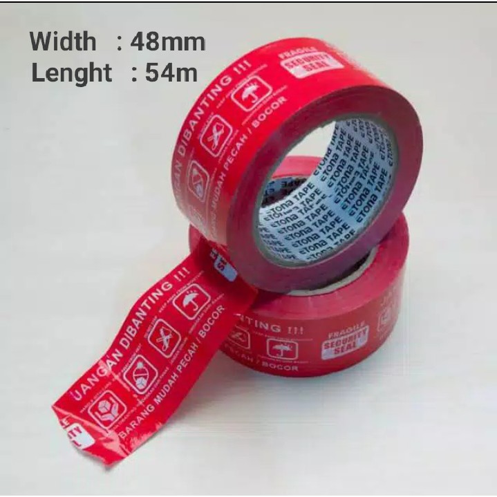 

LAKBAN FRAGILE MERAH / JANGAN DIBANTING /PANJANG 54 M