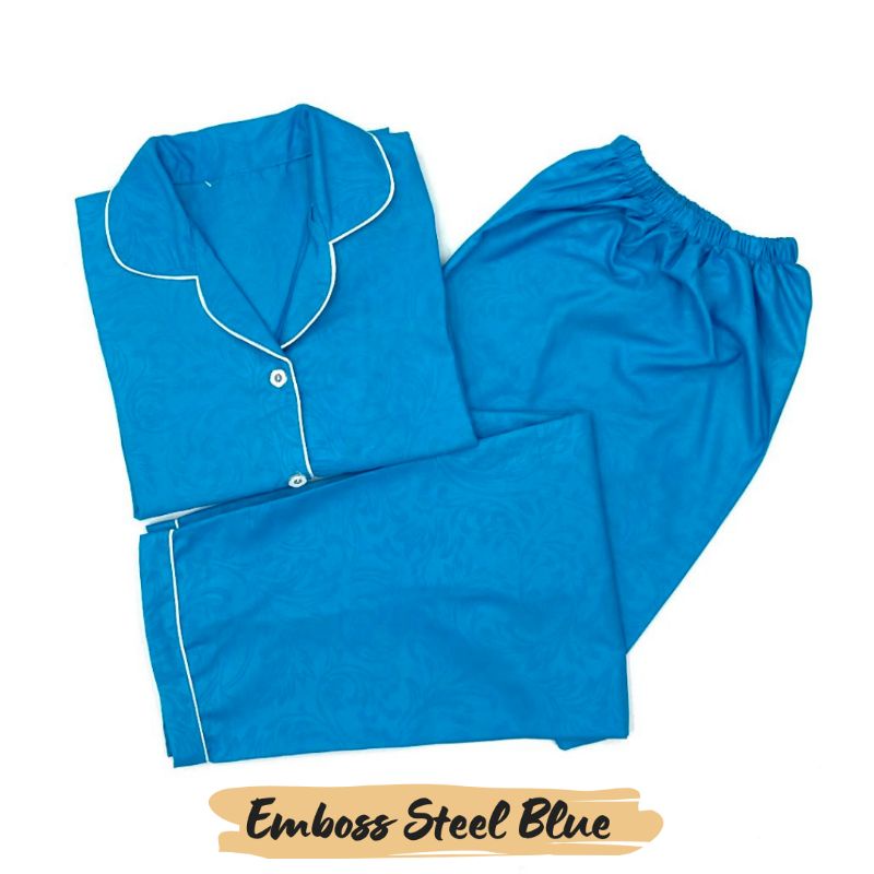 Baju Tidur Wanita | Piyama Wanita Kekinian | Oneset Setelan Wanita Bahan Katun Polymicro Bebas Pilih Motif-Emboss Steel Blue