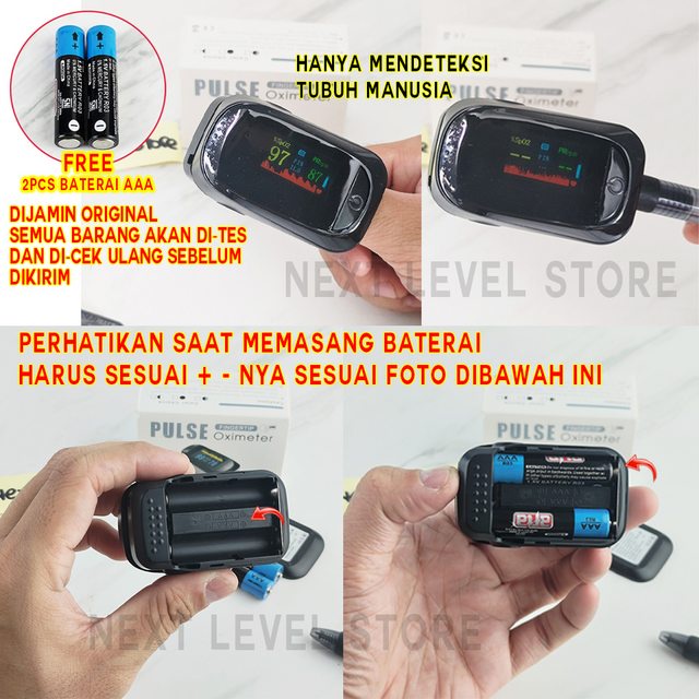 Oximeter Fingertip Indoor A2 Premium ORIGINAL - FREE BATERAI - Hitam