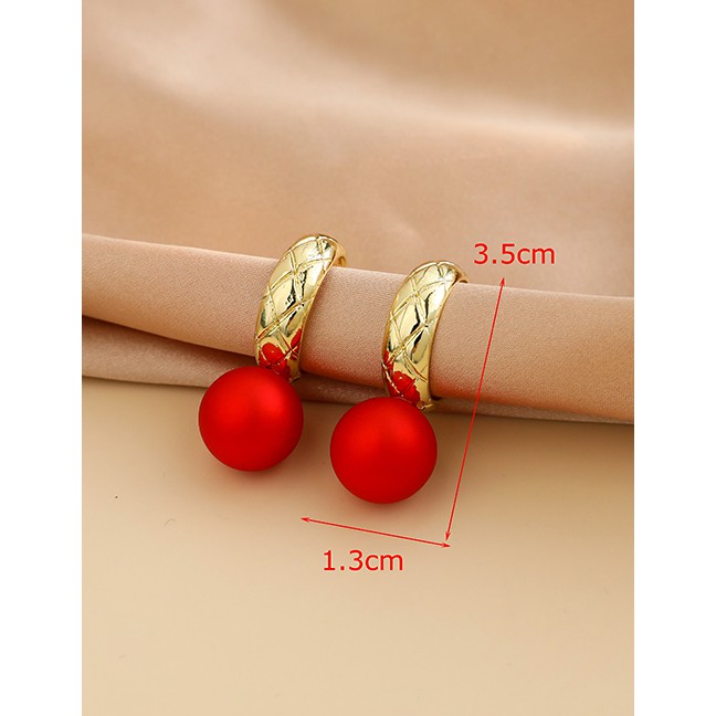 LRC Anting Tusuk Fashion White Alloy Pearl Geometric Stud P44263