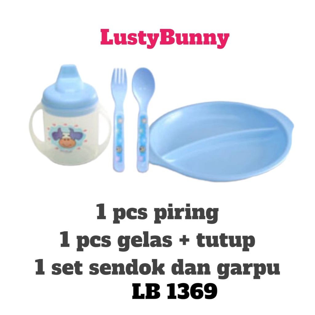 GloryBaby-LustyBunny Set Perlengkapan Makan Bayi 3 in1 | Feeding Set Alat Makan Bayi