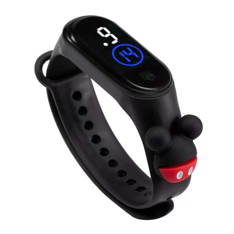 Jam Tangan Elektronik Tahan Air IP67 Motif Kartun Anak Laki-laki Perempuan LED Minimalis Gelang-HITAM MICKEY