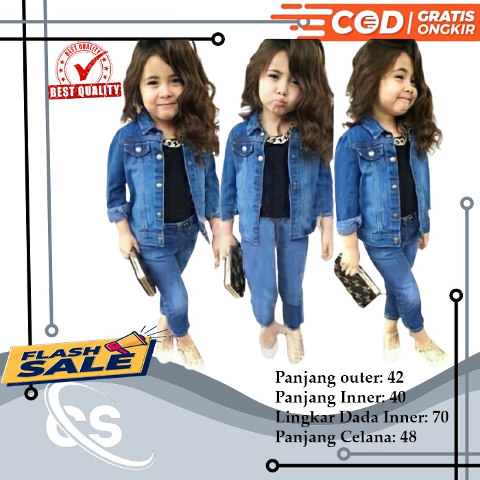 Setelan Anak Perempuan levis Pakaian Korea Anak Cwek Demin Jaket Levis Anak Cewek