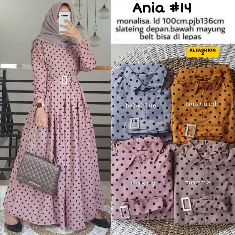 Ania Maxy 14 - LD110 Leher Kerah / Gamis Monalisa Polka Busui / Clara Maxy / R.8 - 238-5977